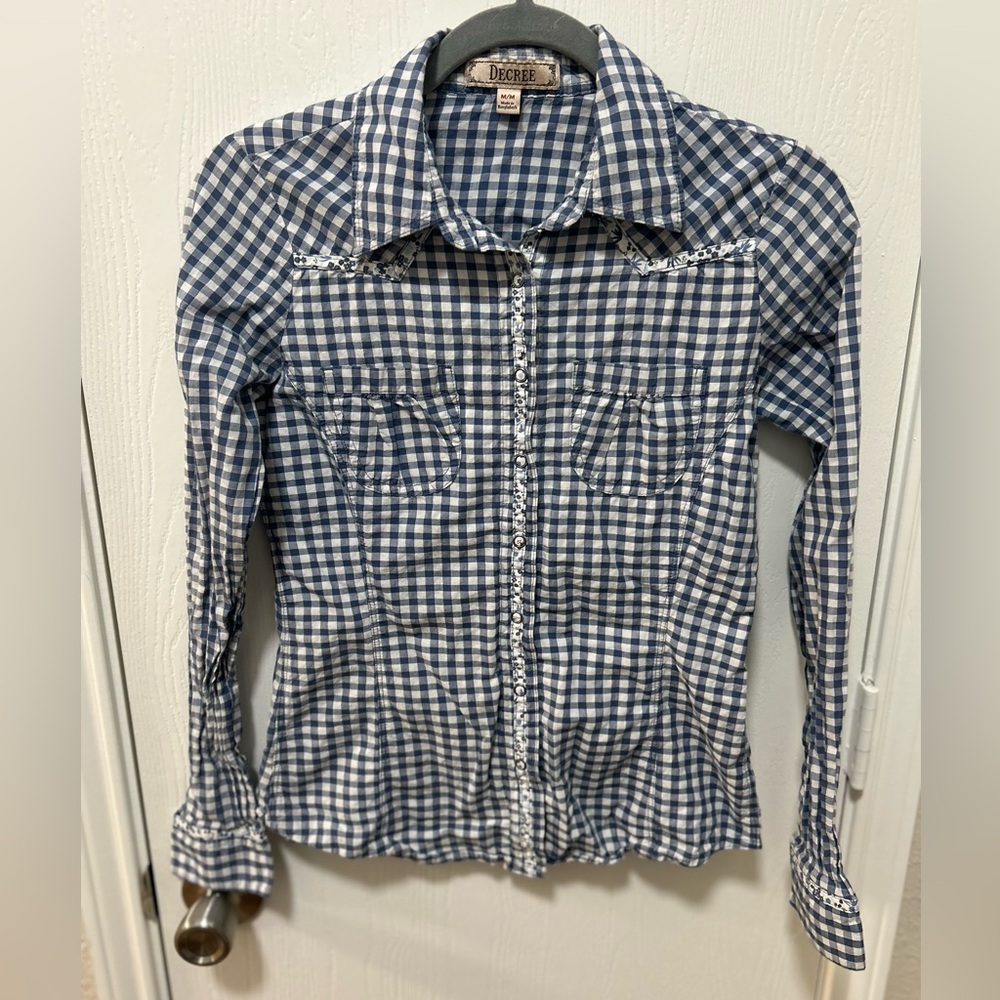 Decree y2k button up plaid shirt 100% cotton sz medium Bella Swan Elena Gilbert